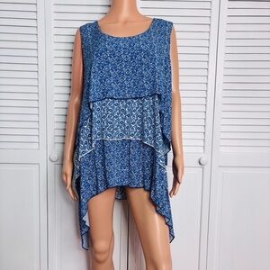 2/$50 ONE WORLD Tiered Boho Peasant Sleeveless Sharkbite Hem Blouse